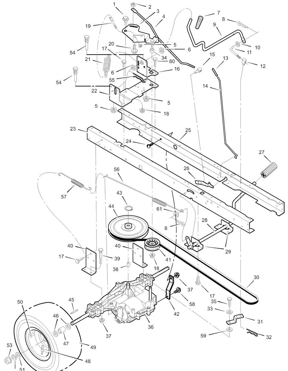 Motion Drive Diagram and Parts List for 405003X52B 2003 Briggs and Stratton Lawn Tractor